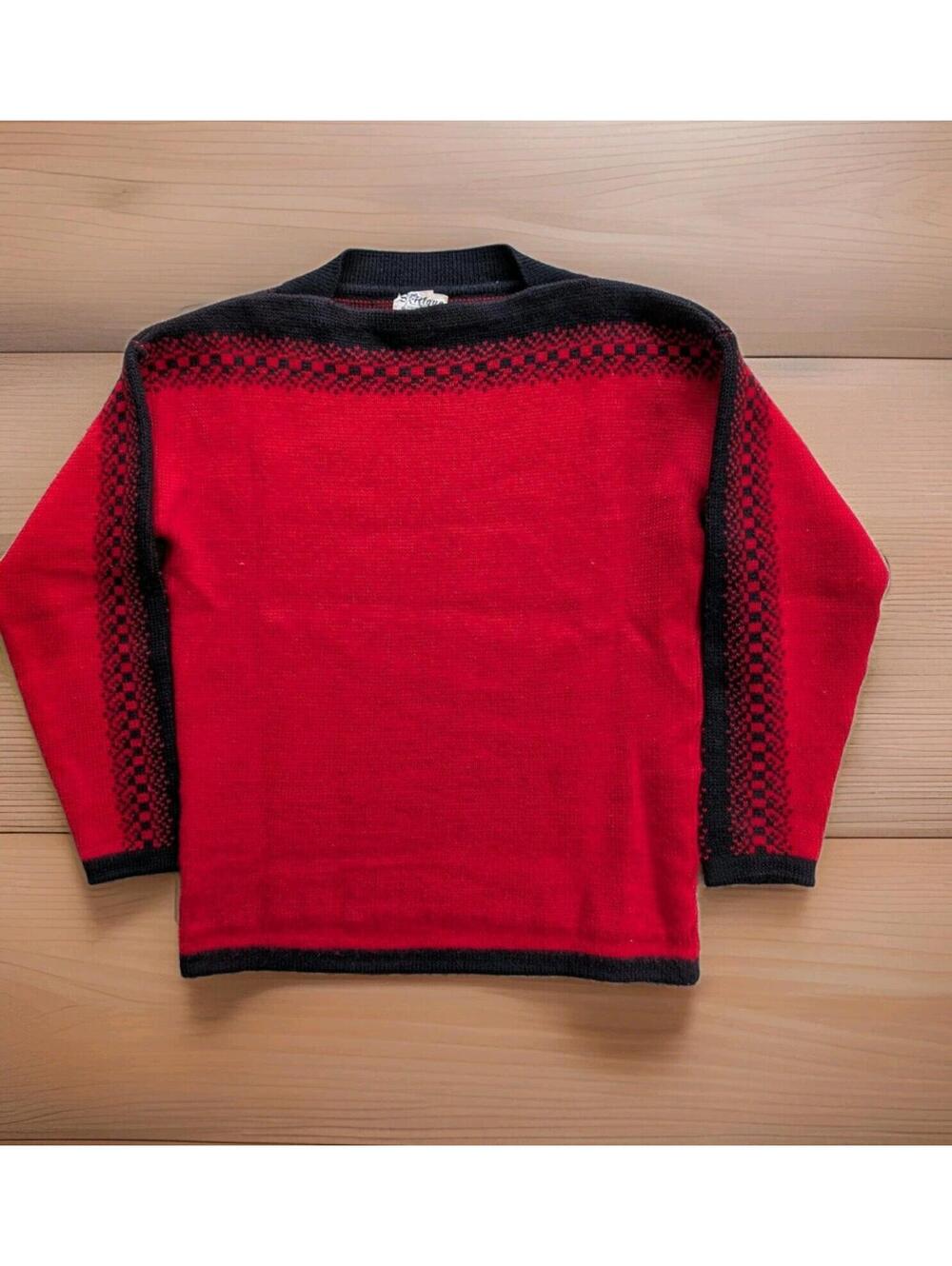Vintage Skitique 100% New Wool Sweater Made in Japan Red Black Nordic Ski...